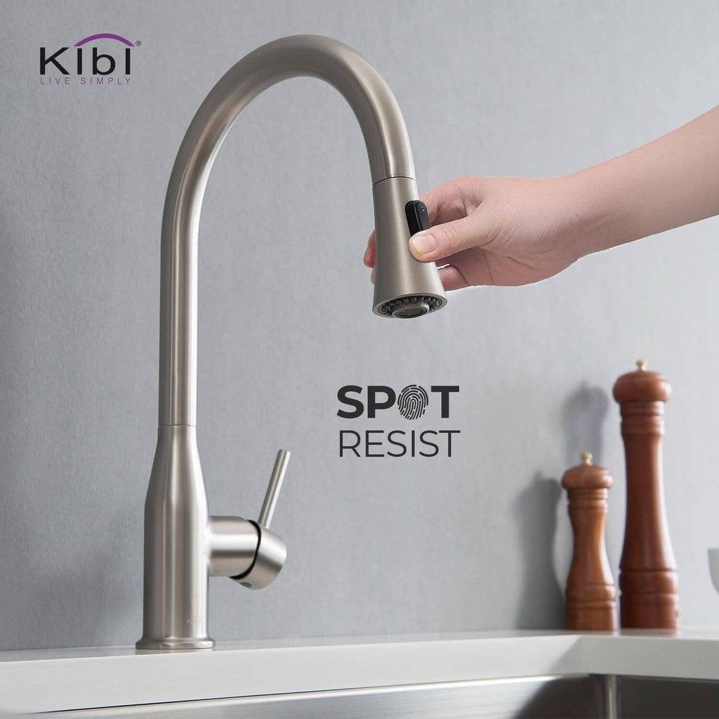 Chrome Pull Out Single Level Kitchen Faucet with Sprayer and Soap Dispenser C37756