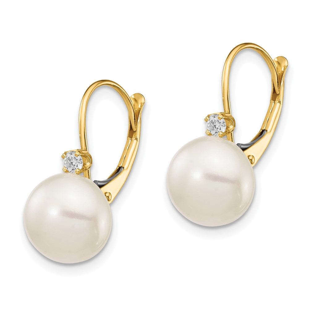14k Gold White Freshwater Cultured Pearl Diamond Leverback Earrings M978197