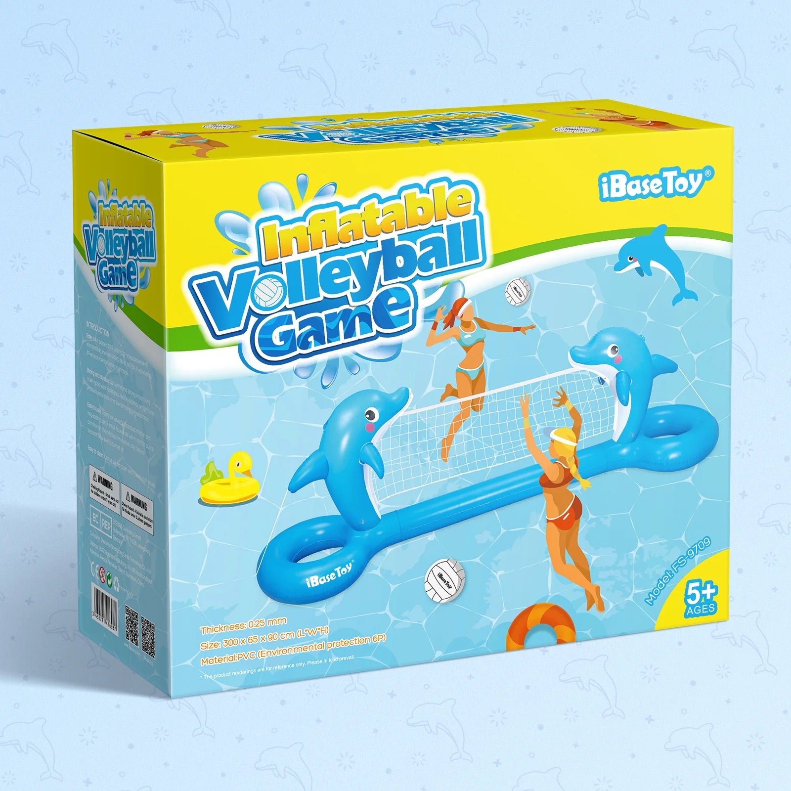PVC Inflatable Volleyball Game Set Floating Volleyball Net Swimming Pool Float Toy 300x65x90cm Y8410