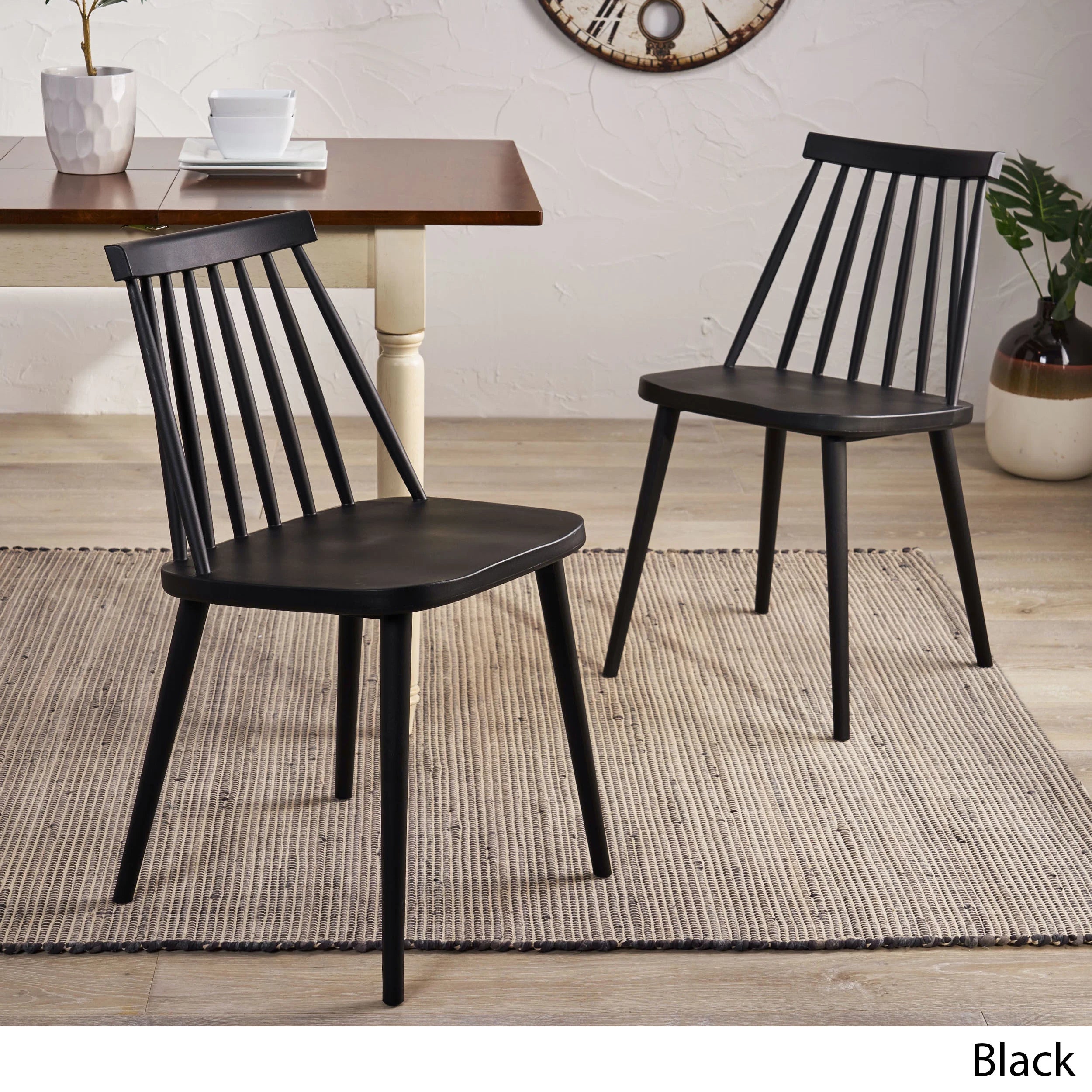 Black Spindle-Back Plastic Dining Chair Set of 2 L157065