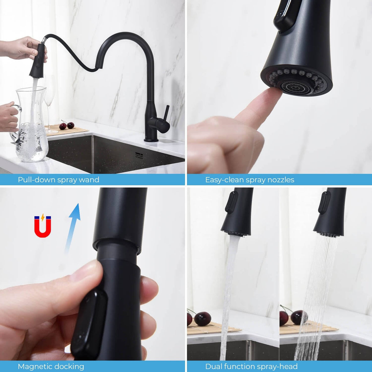 Chrome Pull Out Single Level Kitchen Faucet with Sprayer and Soap Dispenser C37756