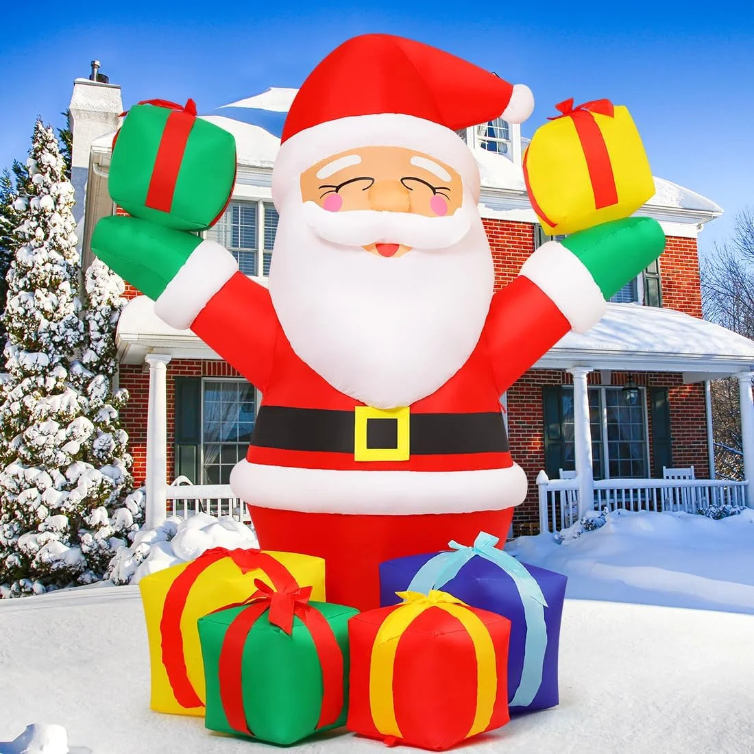 6.1 FT Christmas Inflatables Outdoor Smiling Santa Claus with Present Boxes, LED Lights Built-in V3821