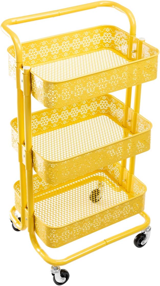 Black 3 Tier Metal Rolling Storage Cart E21268