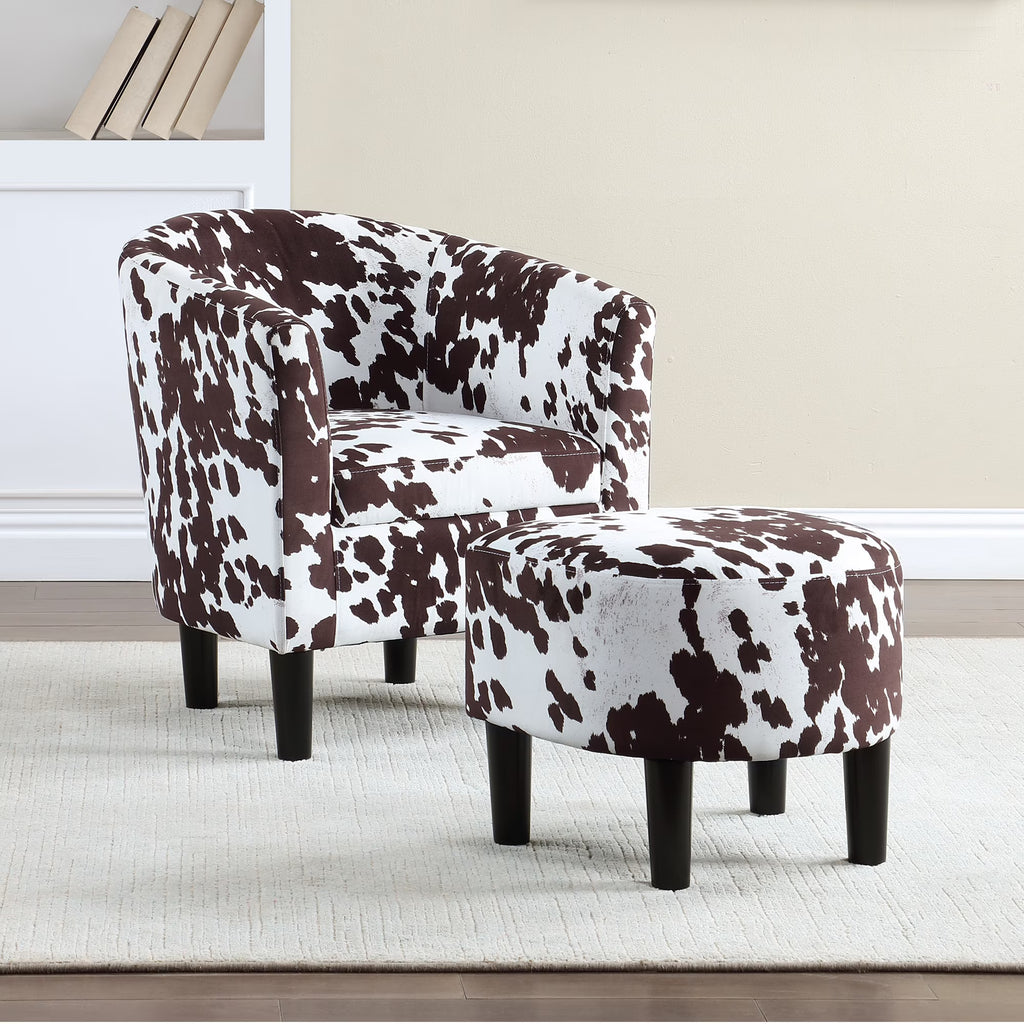 Brown Cow Print Accent Chair with Ottoman P10592