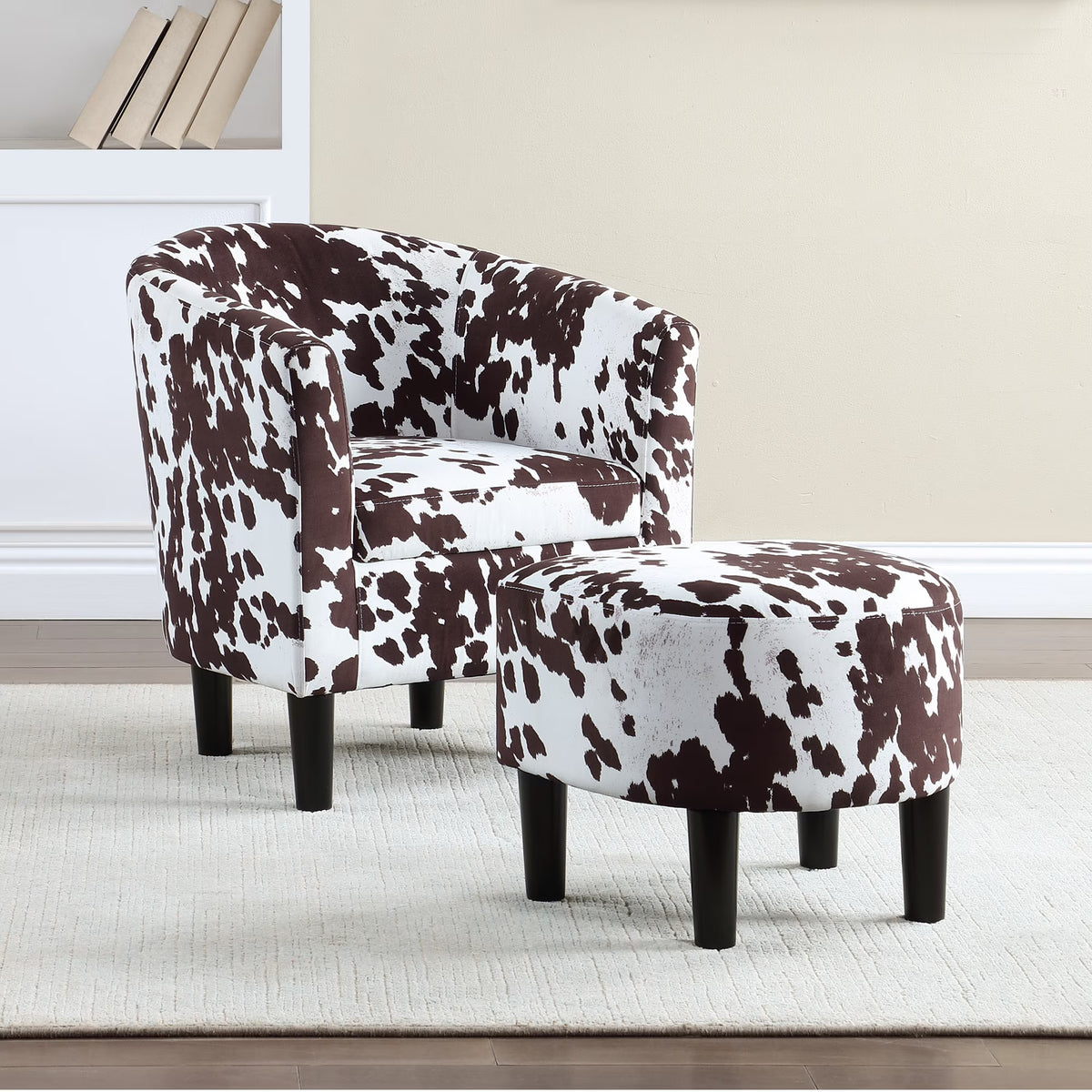 Brown Cow Print Accent Chair with Ottoman P10592