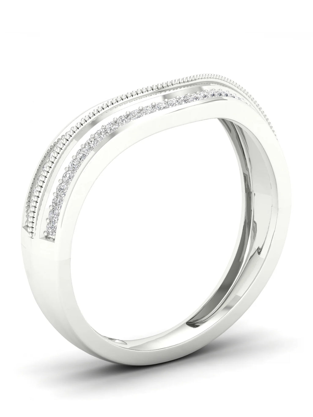 1/6Ct TDW Diamond 10k White Gold Contour Wedding Band L3329
