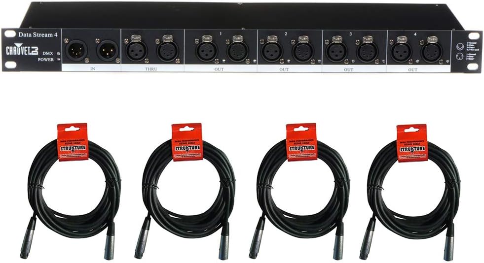 DMX-512 Optical Splitter with 4 XLR-XLR Cable Bundle W5428