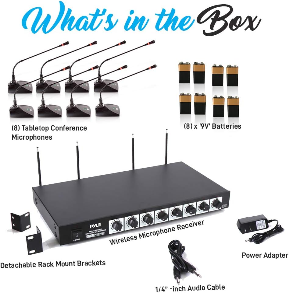 UHF Desktop Conference Microphone System with 8 Gooseneck Mics and Receiver L8161
