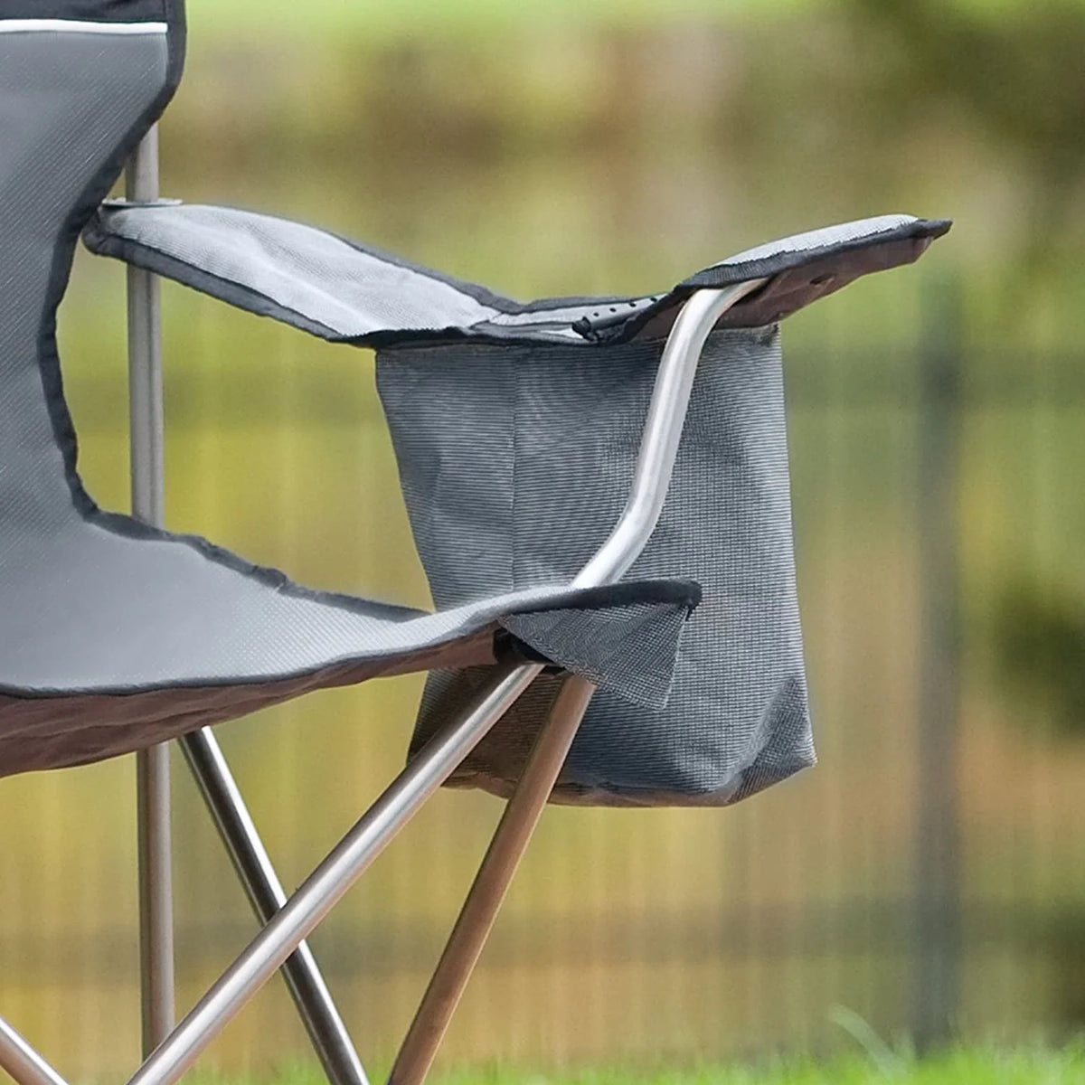 Grey/Black Camping Chair with Built-In 4-Can Cooler H97112
