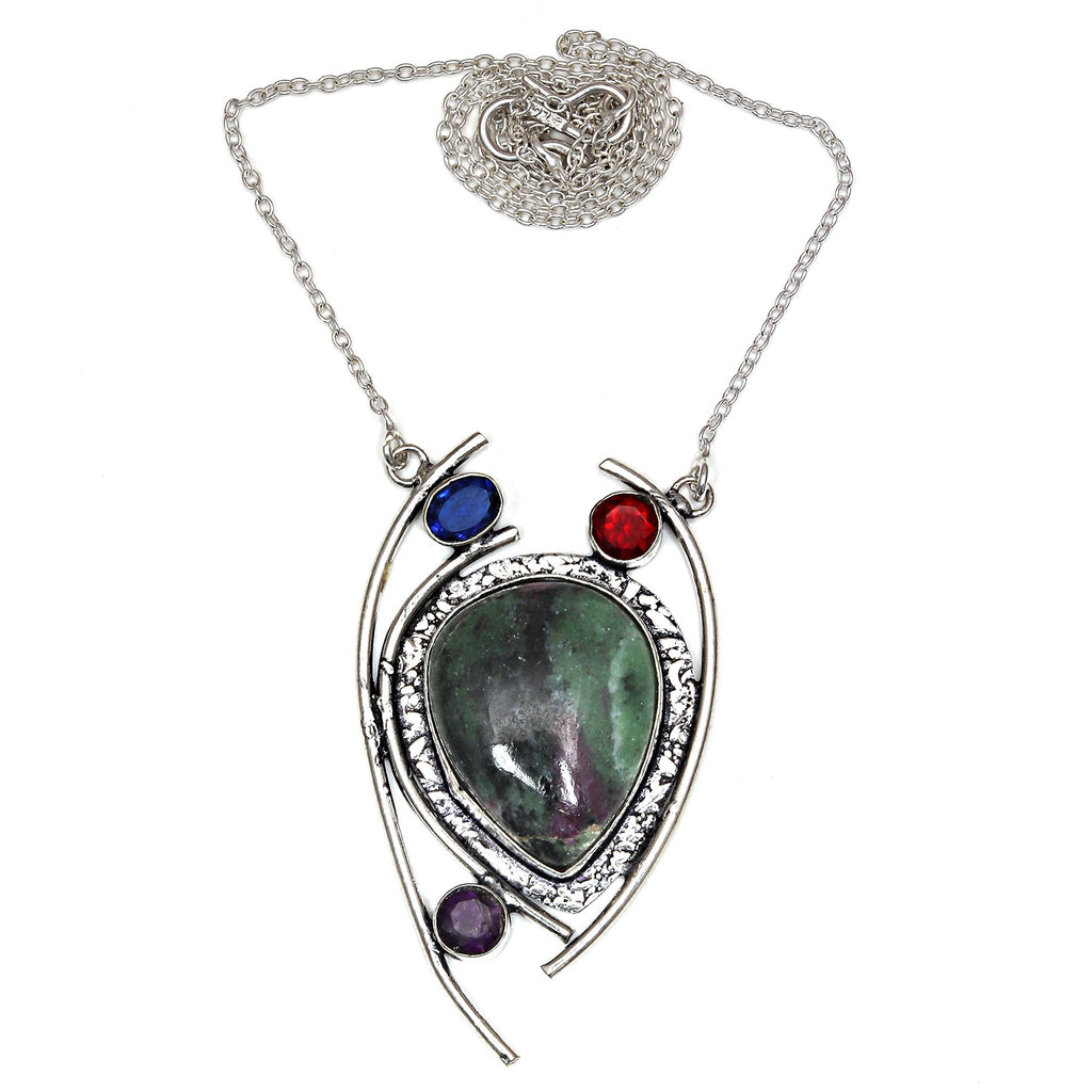 Ruby Zoisite 925 Silver Necklace 20 in F312