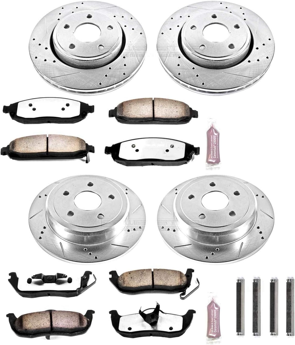 Front and Rear Carbon Fiber Ceramic Brake Kit with Drilled Slotted Rotors K50545