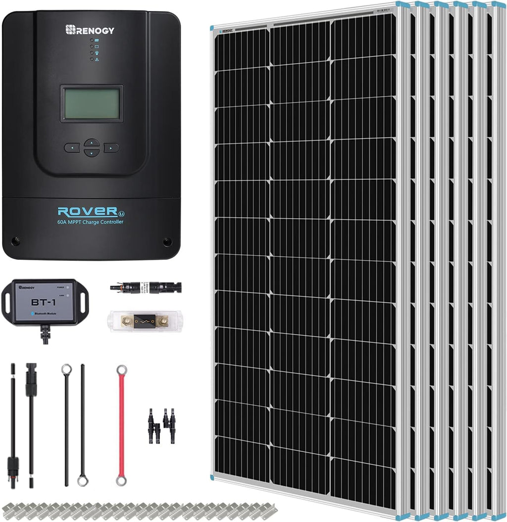 200 Watt 12 Volt Monocrystalline Panel 20A MPPT Charge Controller Bluetooth Mounting Z Brackets Adaptor Kit Tray Cables Set Y996549