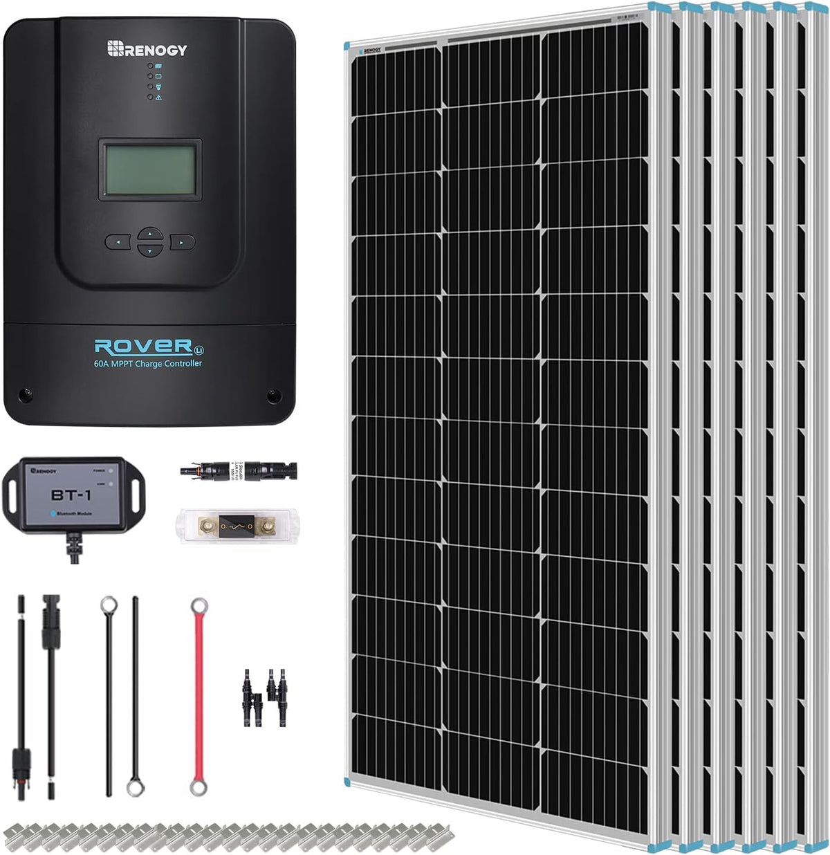 200 Watt 12 Volt Monocrystalline Panel 20A MPPT Charge Controller Bluetooth Mounting Z Brackets Adaptor Kit Tray Cables Set Y996549