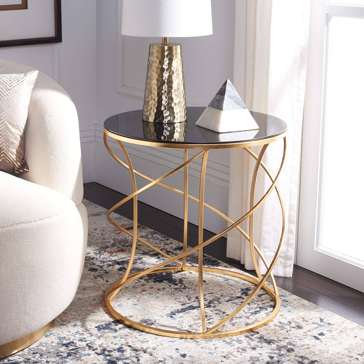 Gold/Black Glass Accent Table F29048