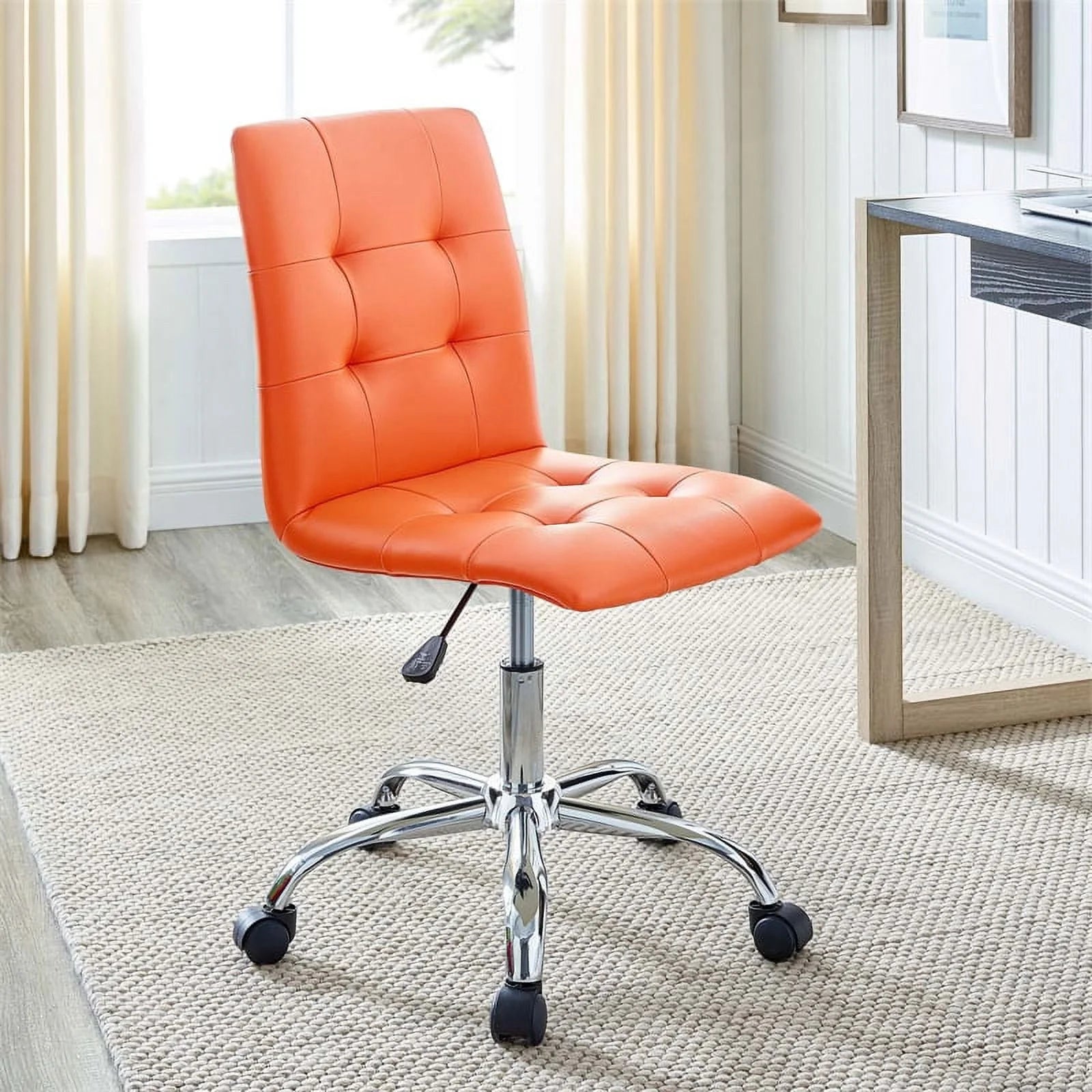 Modern Faux Leather Armless Office Chair in Orange E952763