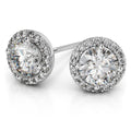 18K White Gold Diamond Halo Stud Earrings Screw-Back M254557