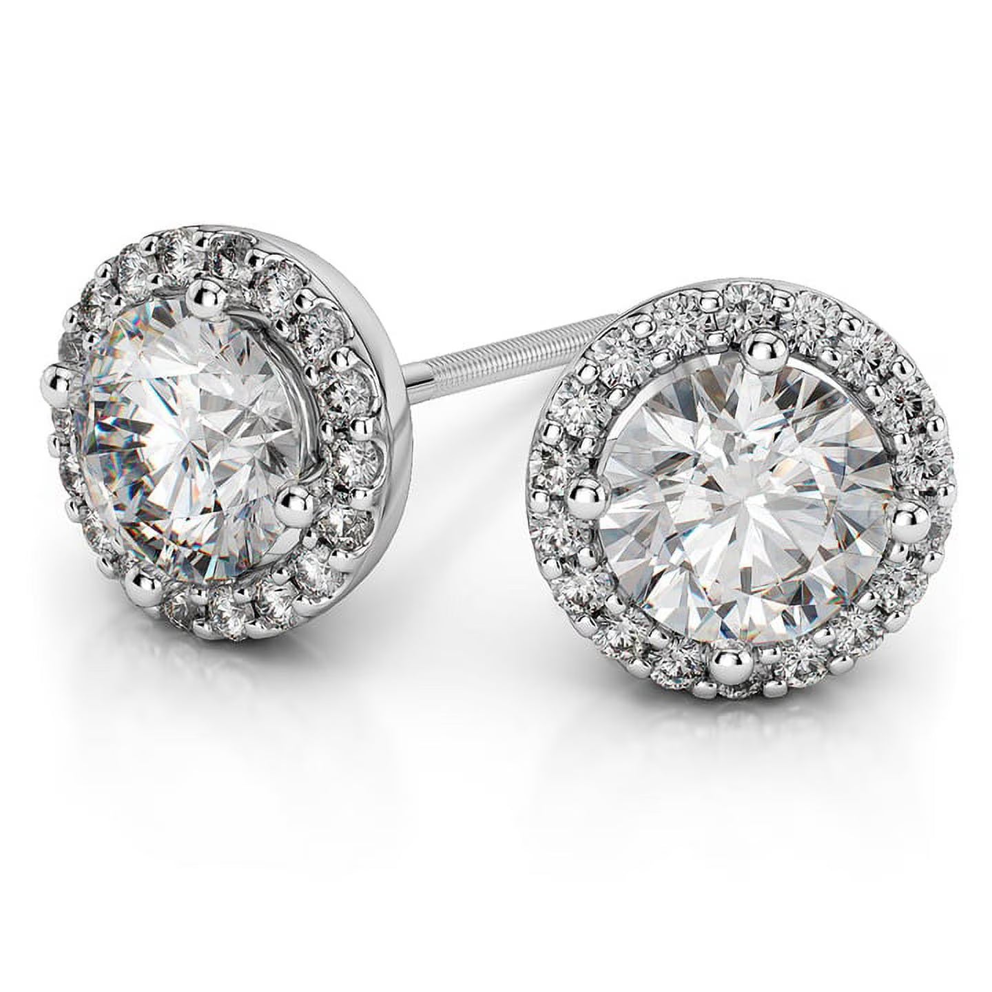 18K White Gold Diamond Halo Stud Earrings Screw-Back M254557