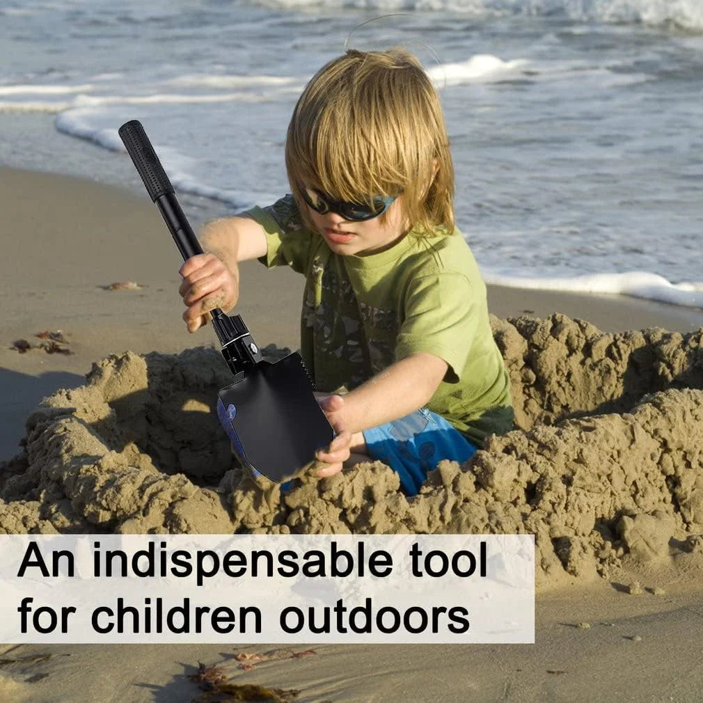 Black Folding Camping Shovel with Carrying Pouch D848789