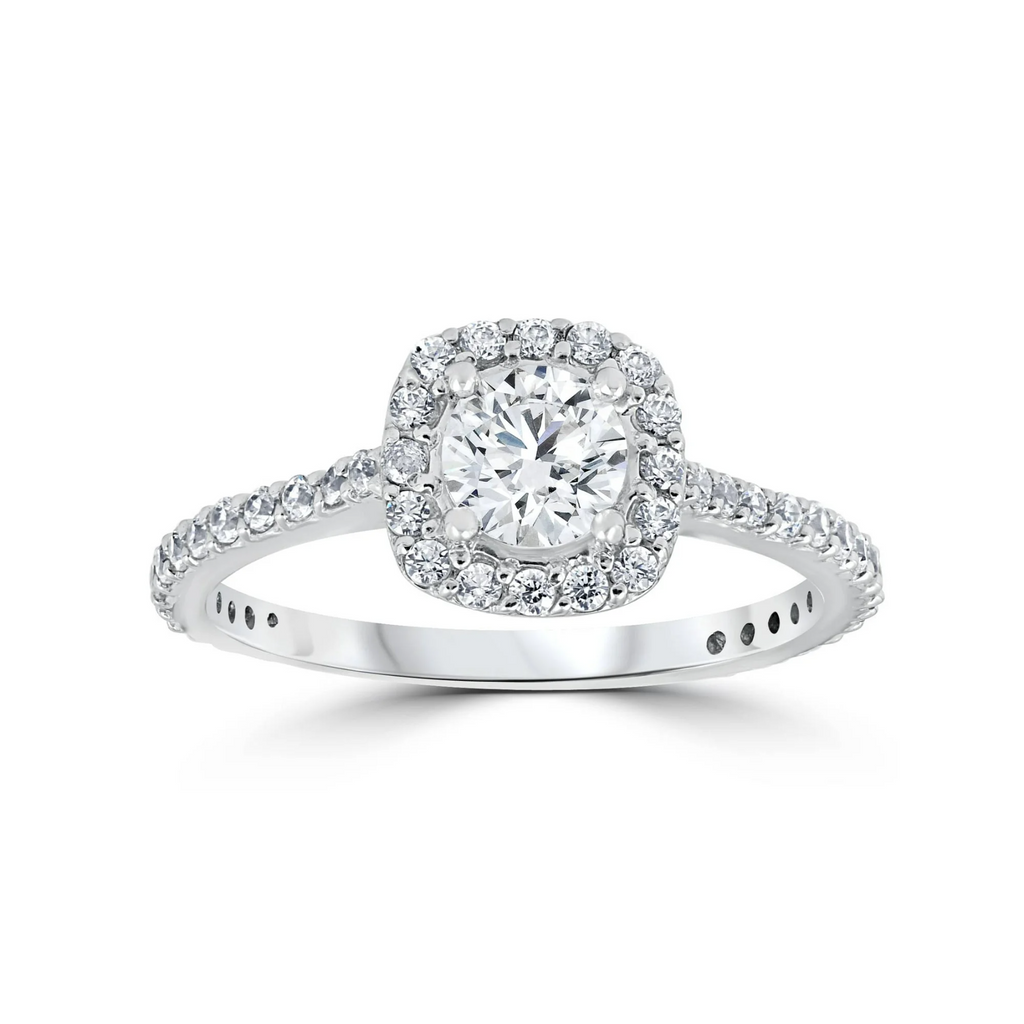 10K White Gold Halo Ring with Lab Grown Diamond T180