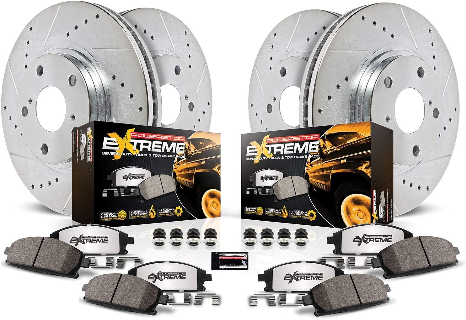 Front and Rear Carbon Fiber Ceramic Brake Kit with Drilled Slotted Rotors K50545