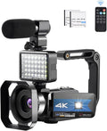 4K Camcorder with LED Light and Microphone, Red H569926
