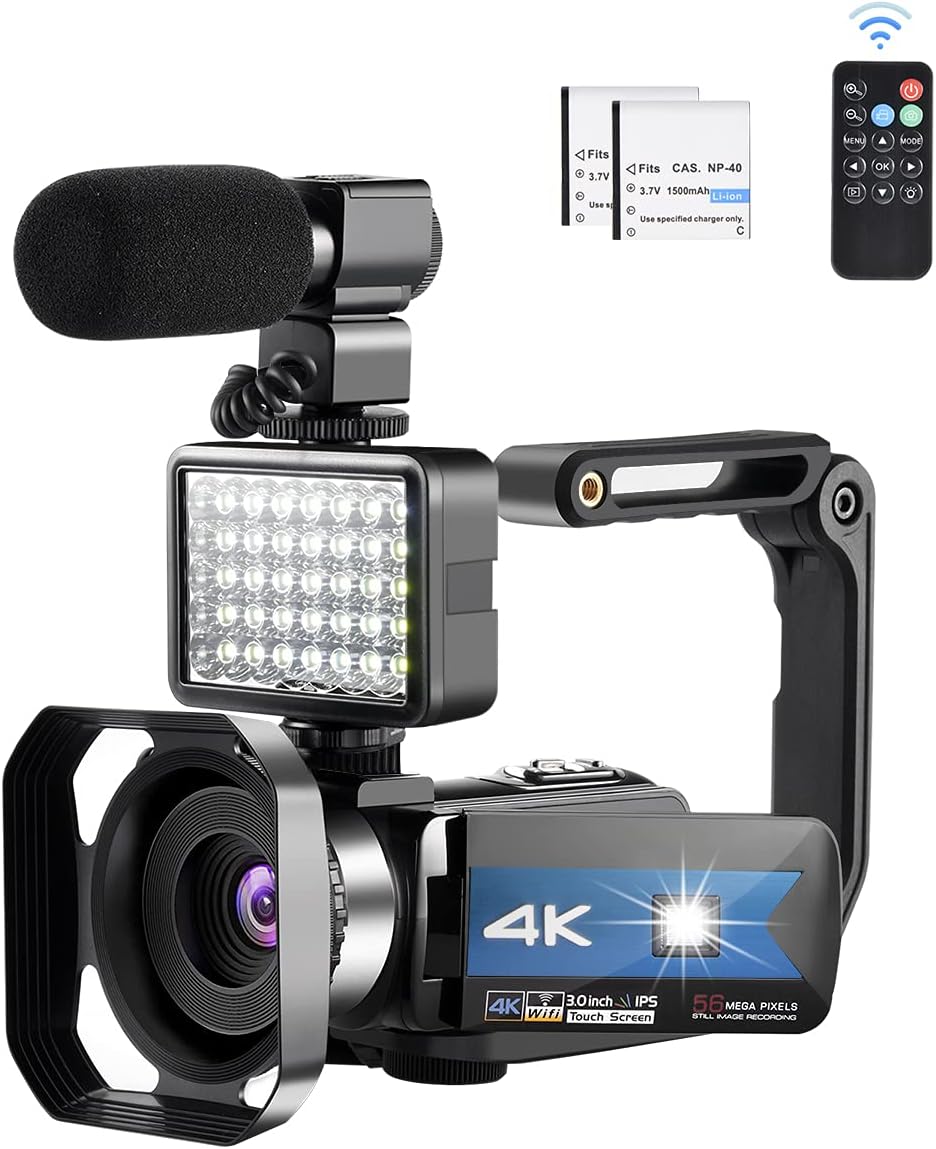 4K Camcorder with LED Light and Microphone, Red H569926
