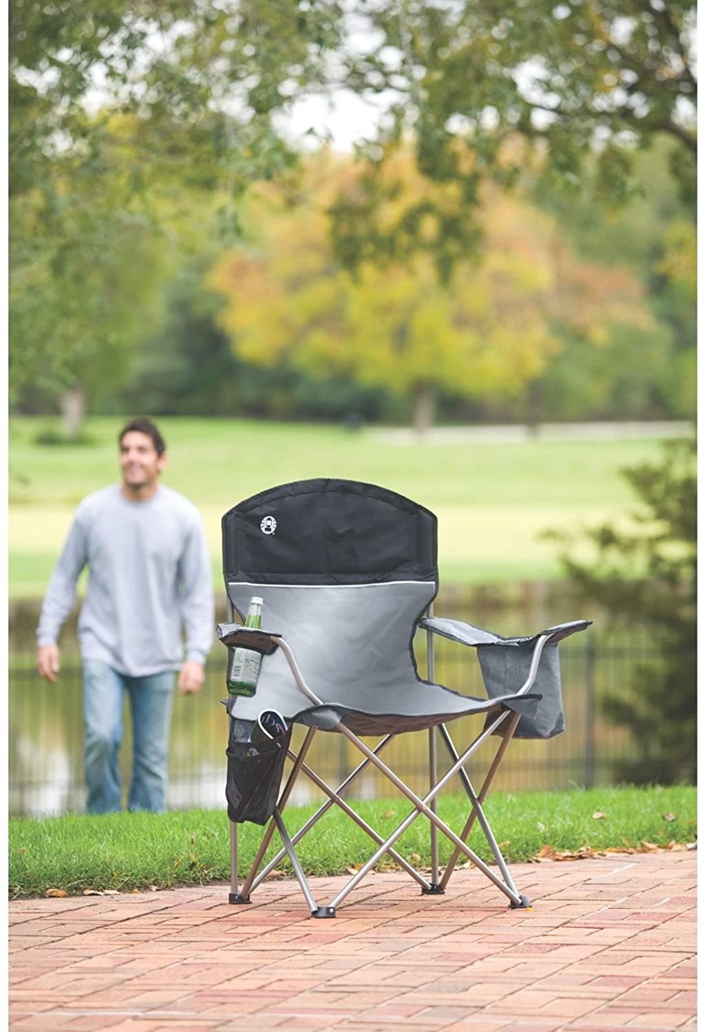 Grey/Black Camping Chair with Built-In 4-Can Cooler H97112