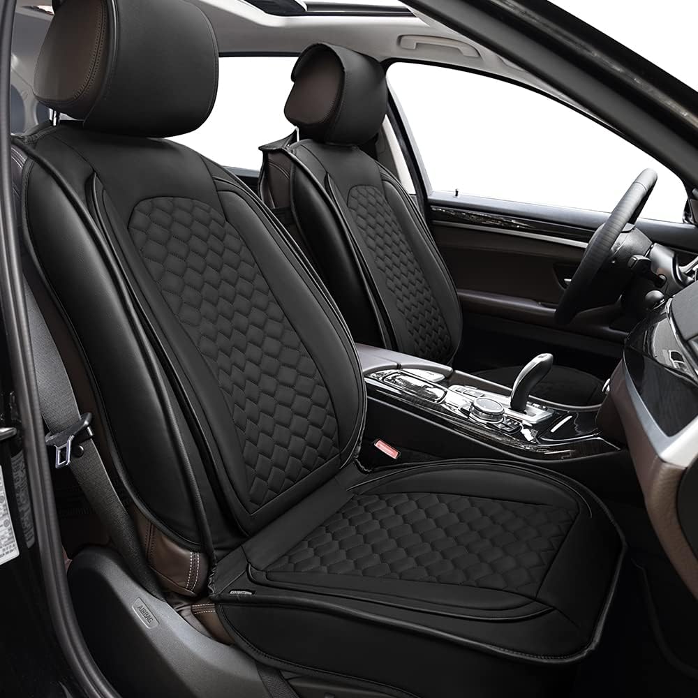 Black Leather Full Set Car Seat Covers with Steering Wheel Cover W740