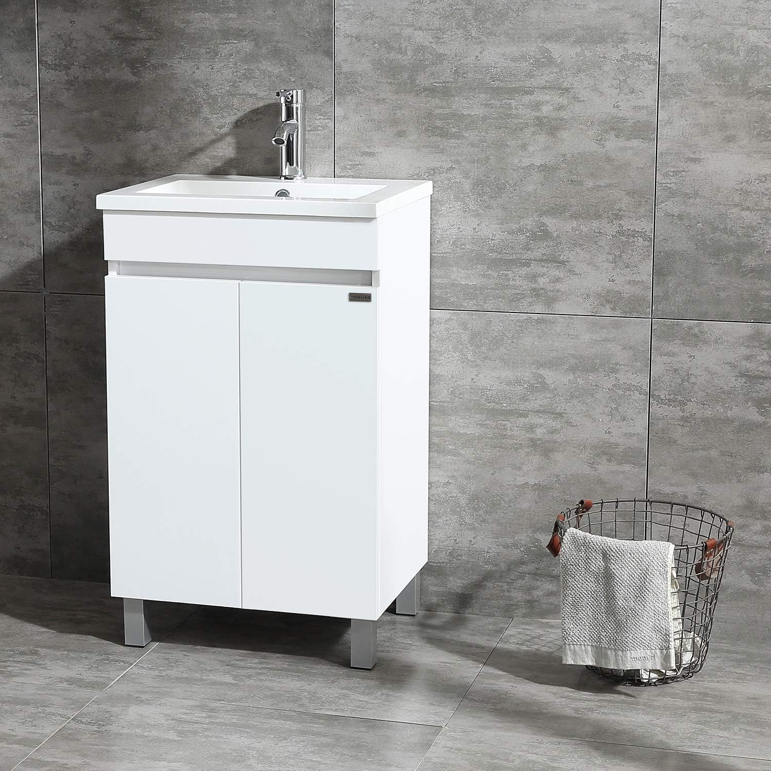 Black Free Standing Bathroom Vanity Cabinet with 2 Doors Undermount Resin Sink and Chrome Faucet Y19613