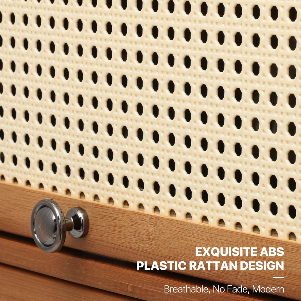 Bamboo 28 Pairs Shoe Cabinet with Rattan Doors and Boots Compartments B431