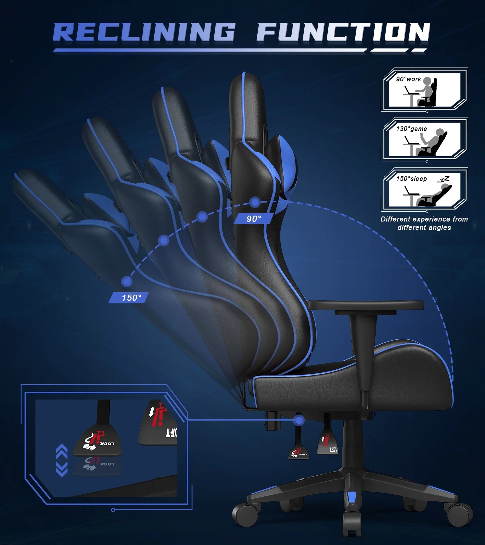 Blue Ergonomic Gaming Chair with Lumbar Support & Headrest C16526