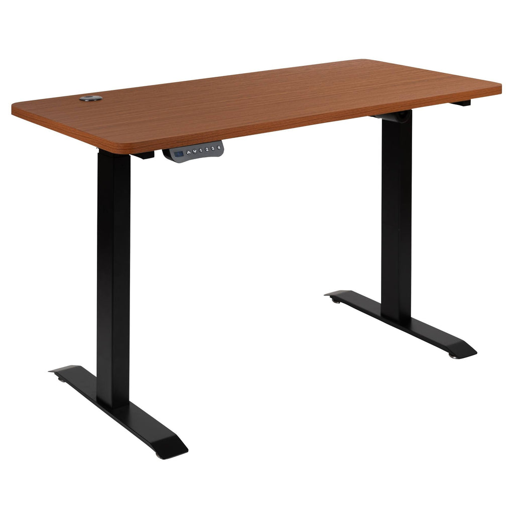 Mahogany Electric Height Adjustable Stand Up Desk with Black Mesh Swivel Ergonomic Task Office Chair O696