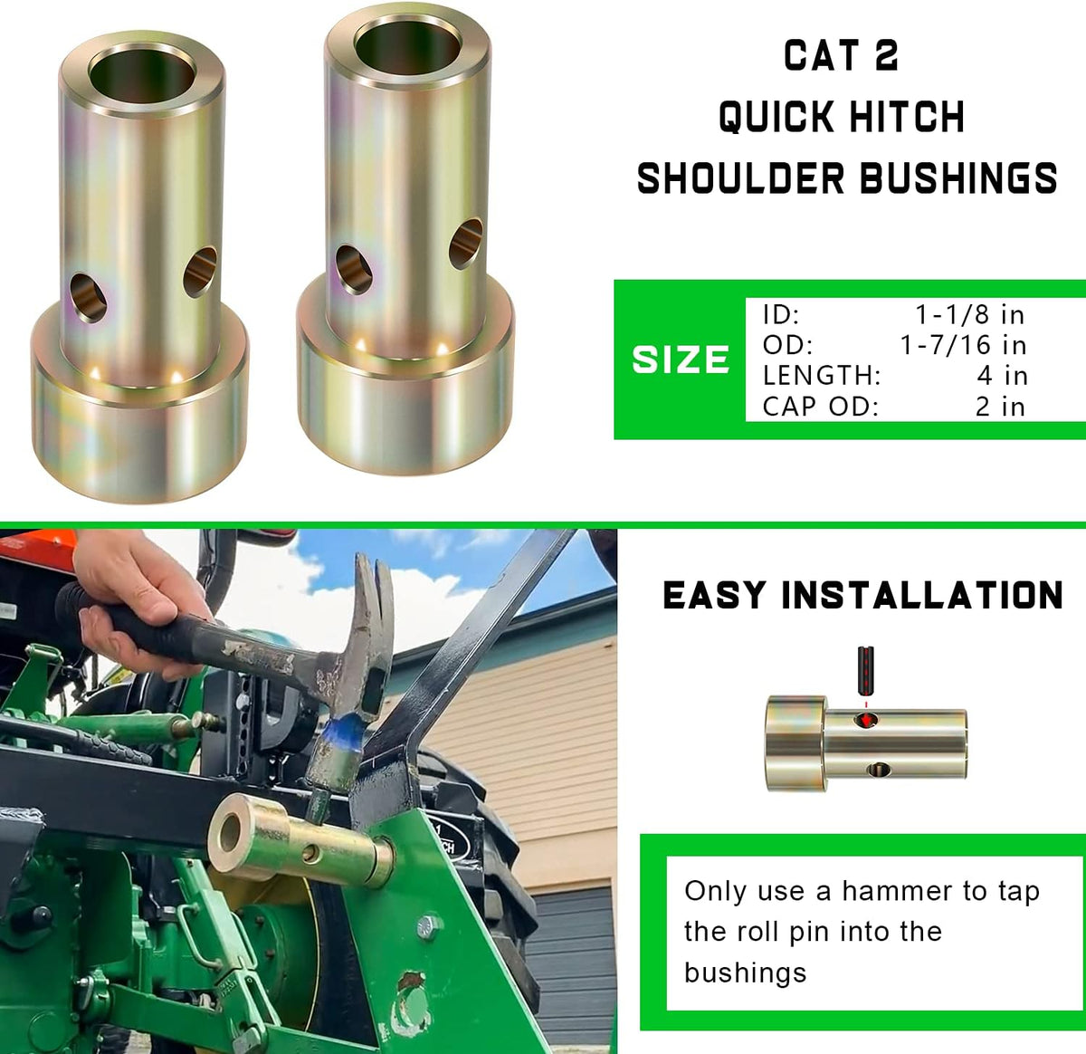 2 Pairs Cat 2 Quick Hitch Adapter Bushings Set for Category II 3-Point Tractor C1314