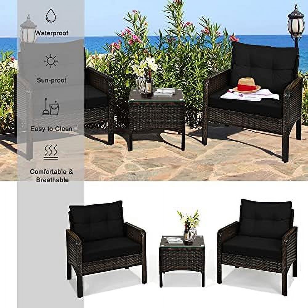 3 Piece Rattan Sectional Sofa Set with Seat Cushions D80616