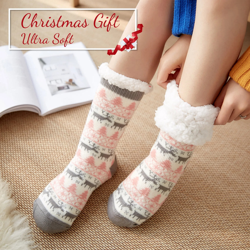 3 Pairs Non Skid Warm Thermal Plush Fuzzy Slipper Socks B8457