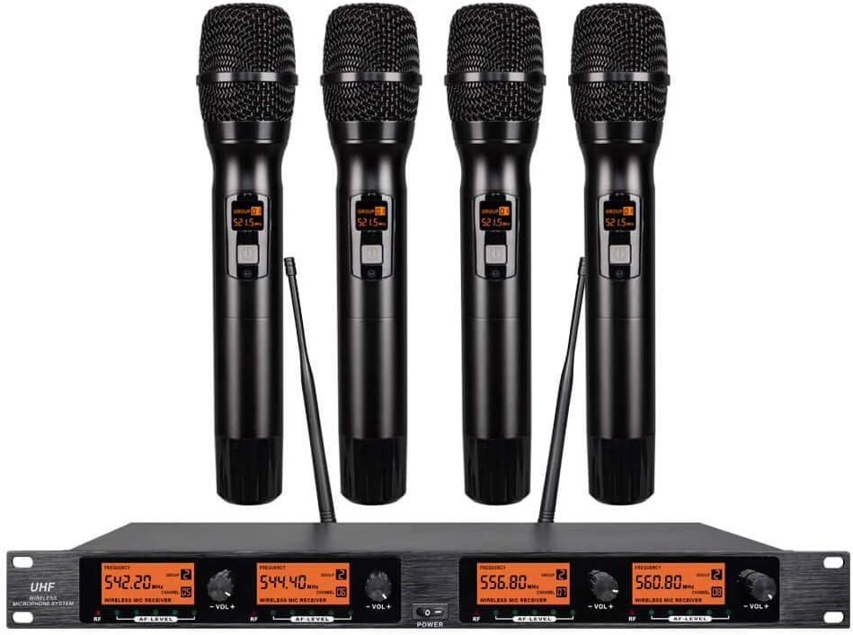 UHF 4 Channel Wireless Microphone System with 4 Handheld Metal Mics H524983