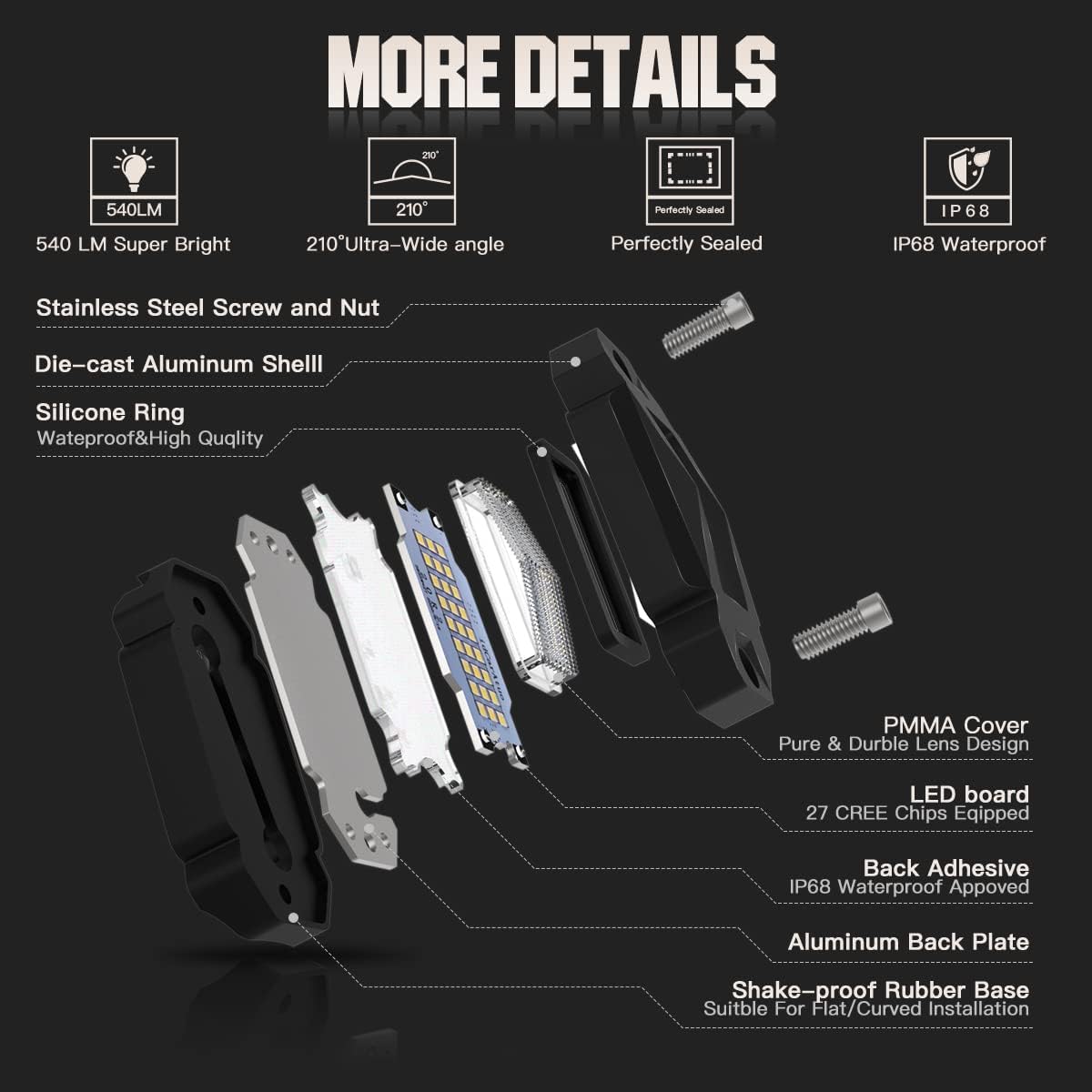 White LED Rock Lights 8PCS Pack of 2 Z9142