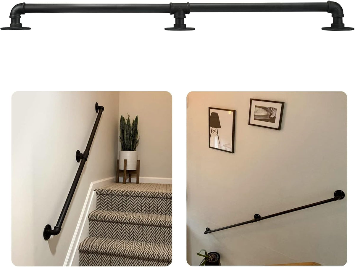 Black Galvanized Pipe Staircase Wall Handrail 5FT U159708