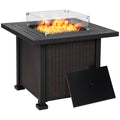34 Inch Outdoor Propane Gas Fire Pit Table with Glass Wind Guard, Lid, Lava Rocks, Steel Base R39670