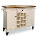 Wine Rolling Serving Cabinet with Wheels Wood Cream Finish T82540