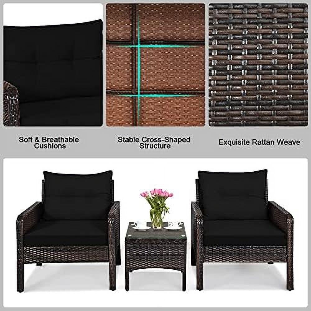 3 Piece Rattan Sectional Sofa Set with Seat Cushions D80616