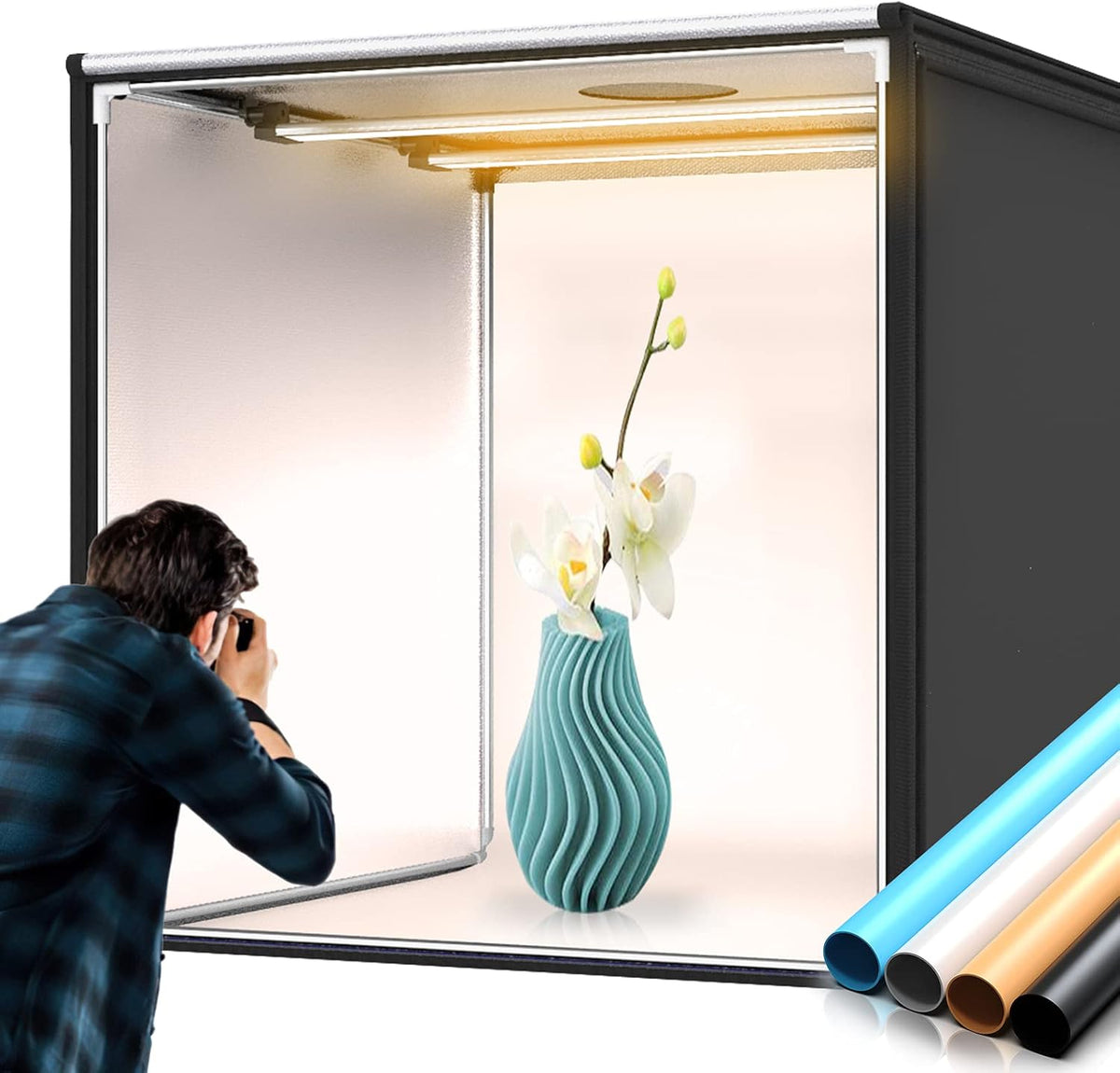 Bi-Color 2600K-8500K Dimmable Photo Light Box with 4 Color Backdrops I912
