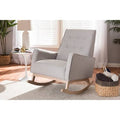 Greyish Beige Fabric Upholstered Whitewash Wood Rocking Chair T30201