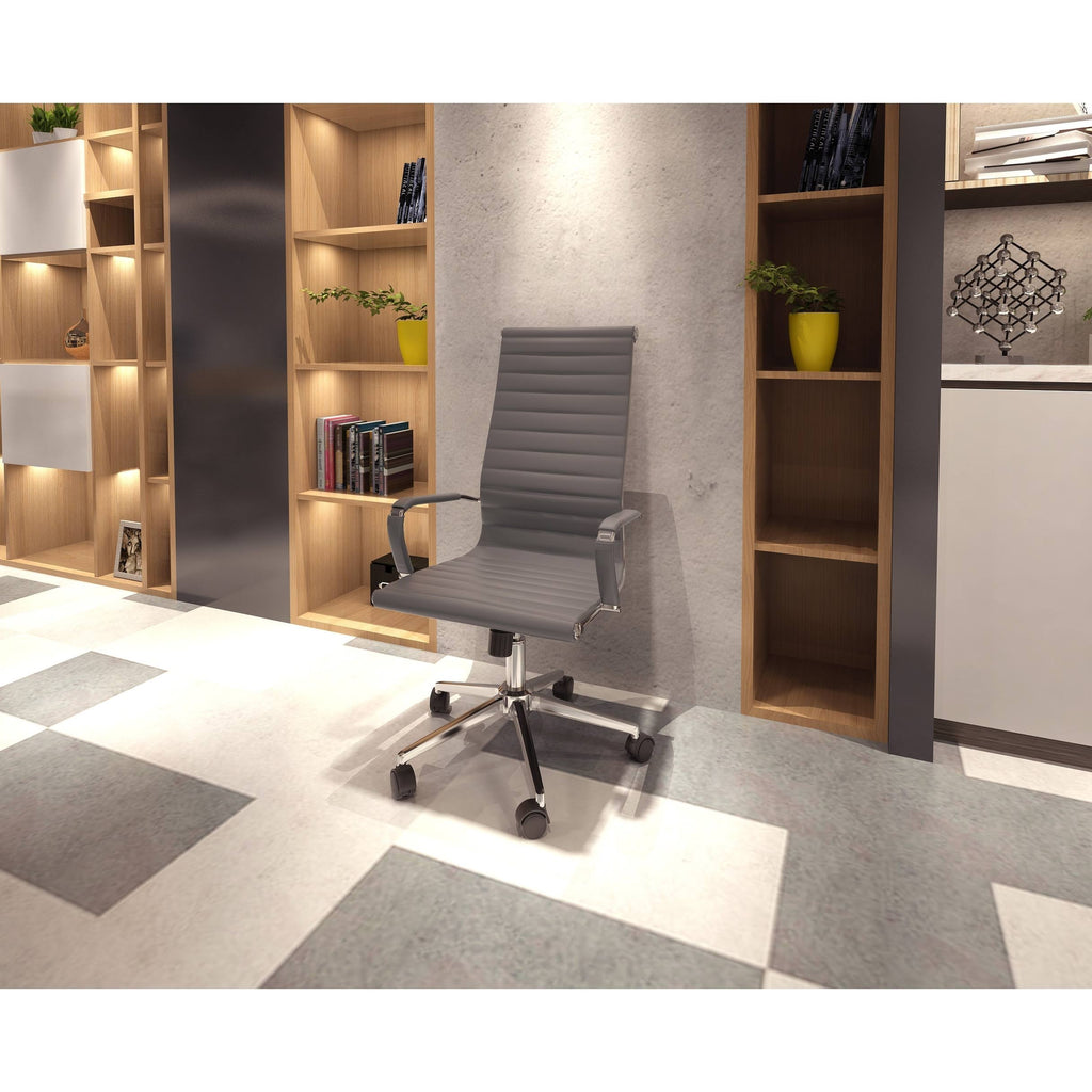 Grey Ribbed PU Leather High Back Office Chair M243856