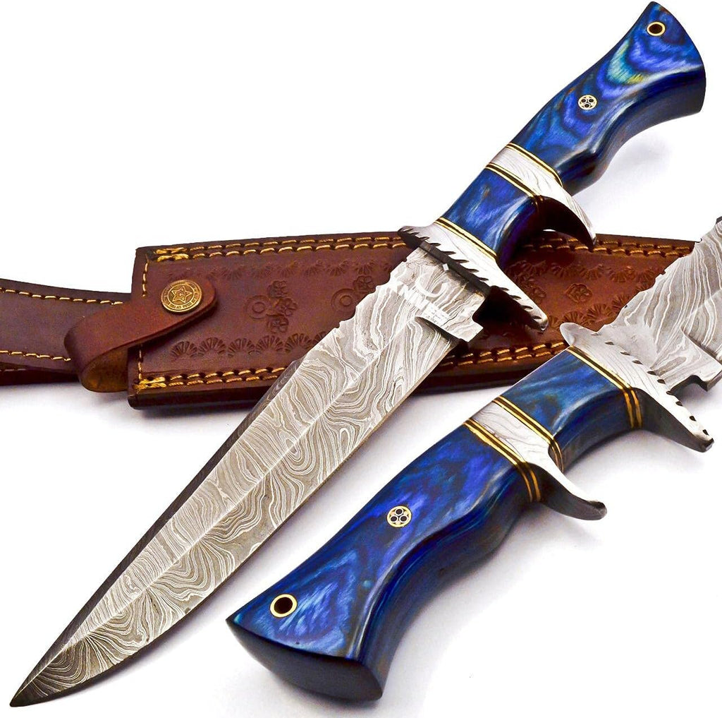 Damascus Steel Bowie Knife with Camel Bone Handle L9492