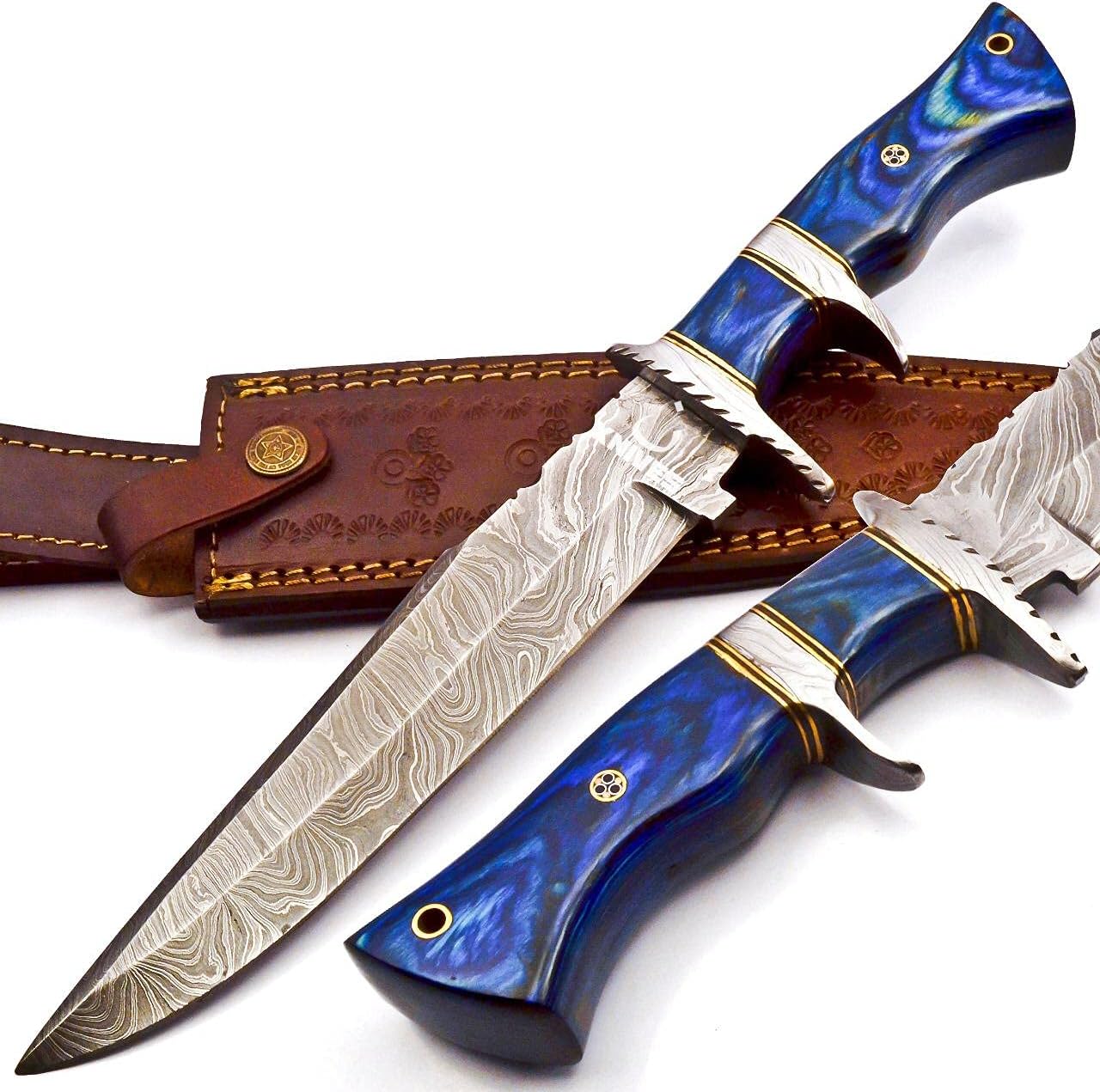 Damascus Steel Bowie Knife with Camel Bone Handle L9492