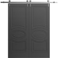 Painted Black Double Barn Door with Rail Track Set N35288