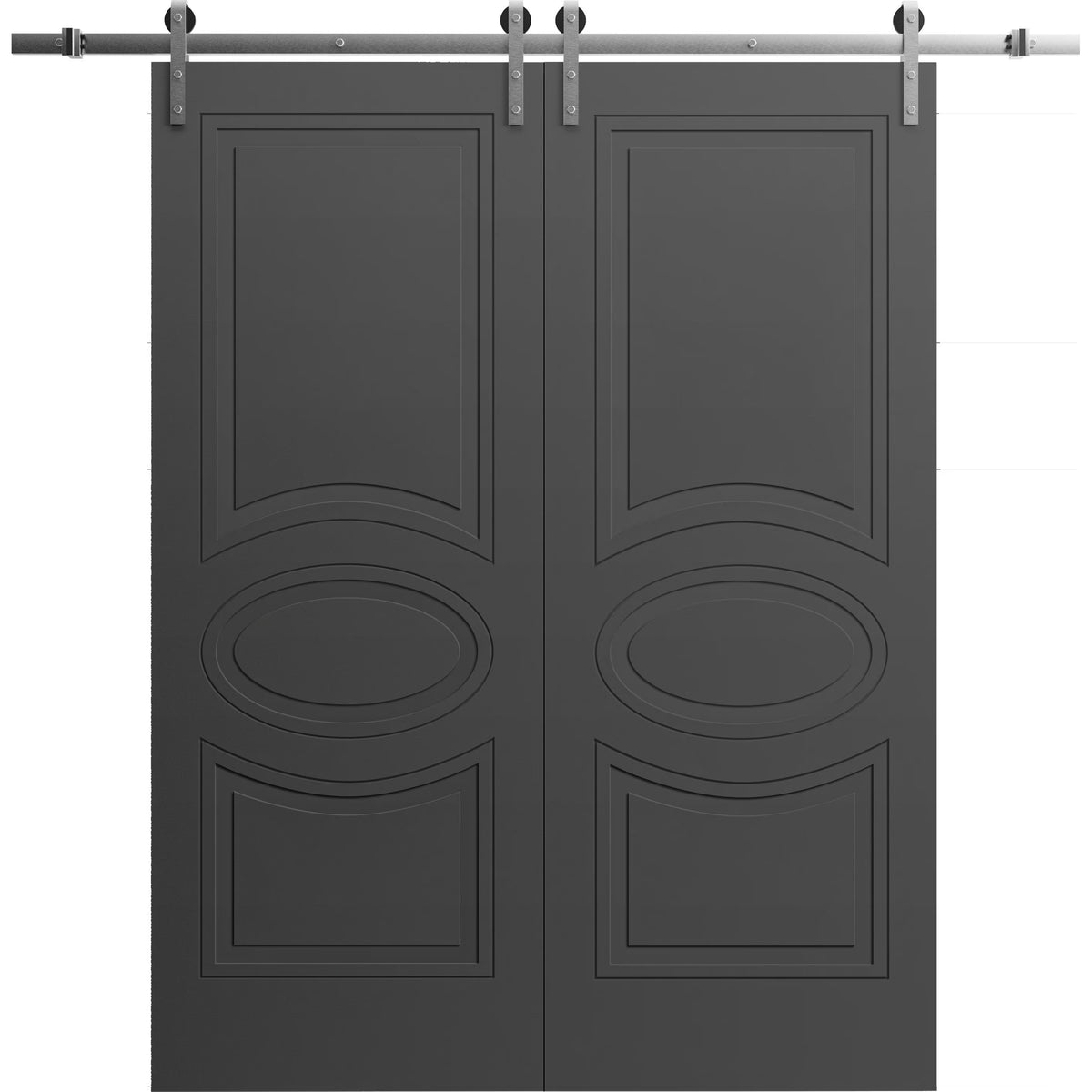 Painted Black Double Barn Door with Rail Track Set N35288
