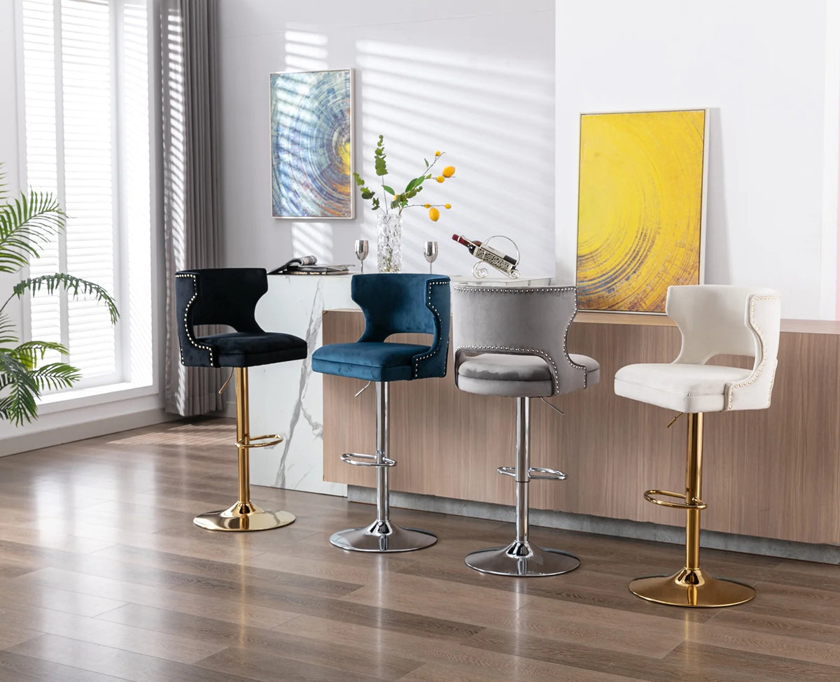Beige Velvet Adjustable Height Swivel Bar Stool Set of 2 K5936