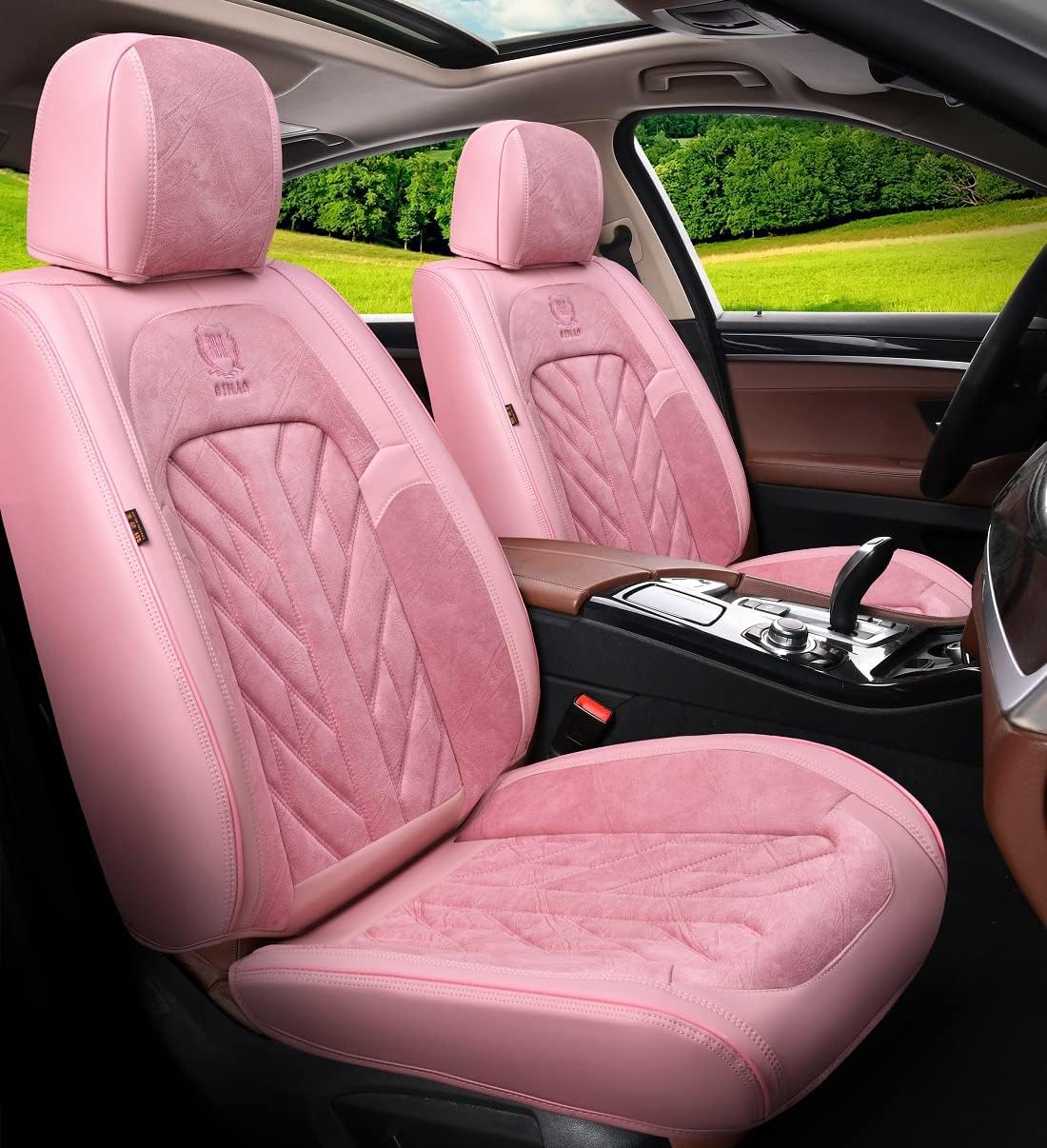 Pink-White Universal 5-Seater Full Set Car Seat Covers P5078